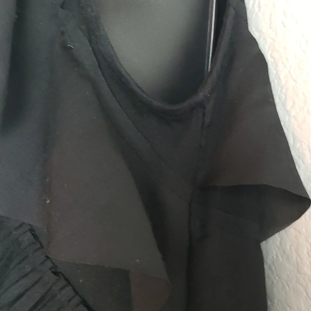 Loft | Women's Tier Ruffle V-Neck Pull-On Black Dress Sz S - Picture 4 of 9